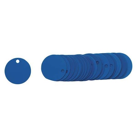 Blank Tag, Aluminum, 1 1/2 in H x 1 1/2 in W, 1 1/2 in Dia., Blue, Round, 25 PK MPN:49902