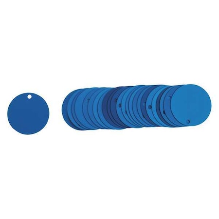 Blank Tag, Aluminum, 2 in H x 2 in W, 2 in Dia., Blue, Round, 25 PK MPN:49907