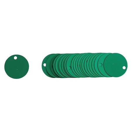 Blank Tag, Aluminum, 2 in H x 2 in W, 2 in Dia., Green, Round, 25 PK MPN:49908