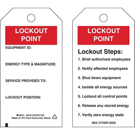 Lockout Tag, 5-3/4 x 3 In, OSHA, Met, PK10 MPN:50194