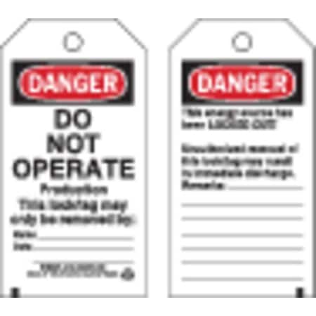 Danger Tag, Polyester, 5 3/4 in H x 3 in W, Black/Red on White, Rectangle, 25 PK MPN:50198