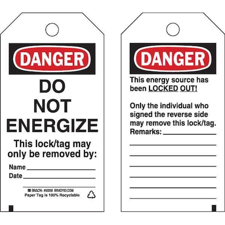 Lockout Tag, 3 x 5-1/2In, Polyester, PK25 MPN:50258