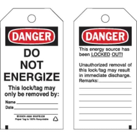 Lockout Tag, 3 x 5-3/4In, Cardstock, PK25 MPN:50261