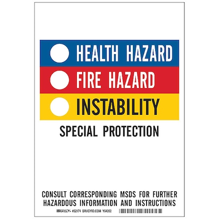 Label, Health Hazard Fire Hazard Instability, Paper, 10 in W, 7 1/2 in H MPN:52174