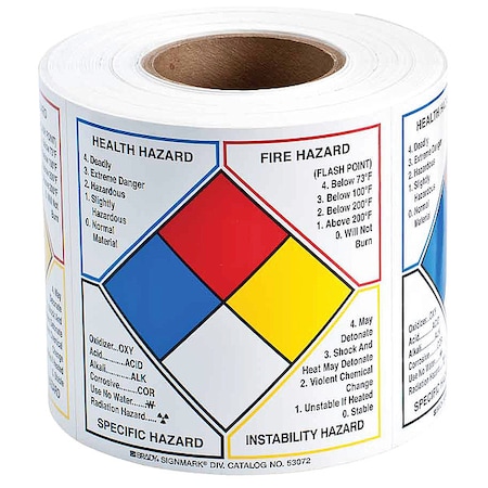 NFPA Label, 6 In.H, 6 In.W, 500 Labels, PK500 MPN:53072