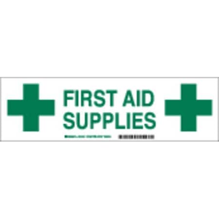 Cabinet Label, First Aid Supplies, 3 1/2 in H x, 12 in W, Polyester MPN:60292