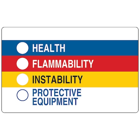 Label, Health, Flammability, Instability, Protective Equipment, Paper, 3 in W, 1 7/8 in H MPN:60320