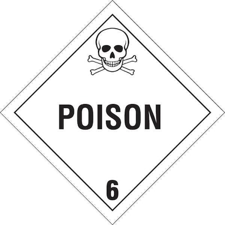 DOT Container Placard, Poison 6, B-101 Polycoated Tagstock, 10-3/4
