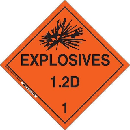 DOT Container Placard, Explosives 1.2 D 1, B-946 Pressure Sensitive Vinyl, 10-3/4