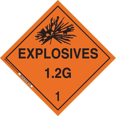 DOT Container Placard, Explosives 1.2 G 1, B-946 Pressure Sensitive Vinyl, 10-3/4