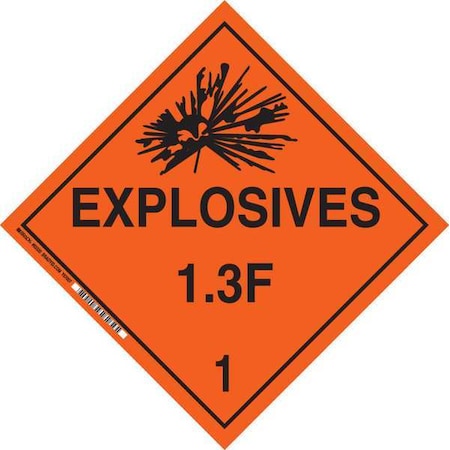 DOT Container Placard, Explosives 1.3 F 1, B-946 Pressure Sensitive Vinyl, 10-3/4