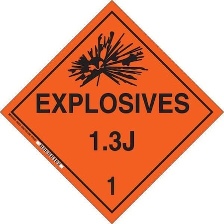 DOT Container Placard, Explosives 1.3 J 1, B-946 Pressure Sensitive Vinyl, 10-3/4
