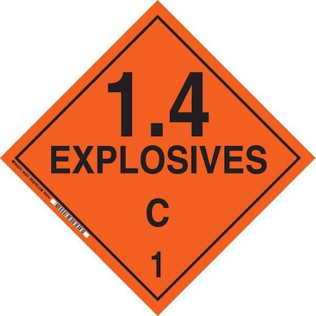 DOT Container Placard, 1.4 Explosives C 1, B-946 Pressure Sensitive Vinyl, 10-3/4