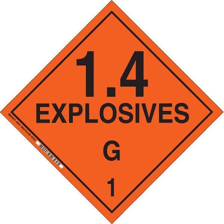 DOT Container Placard, 1.4 Explosives G 1, B-946 Pressure Sensitive Vinyl, 10-3/4