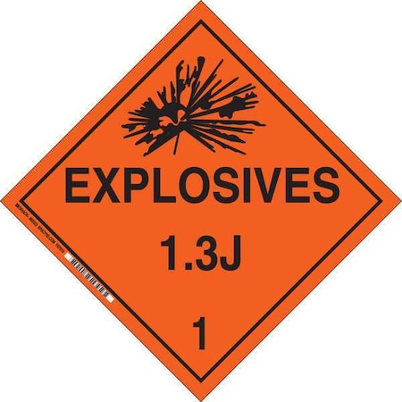 DOT Container Placard, Explosives 1.3 J 1, B-120 Premium Fiberglass, 10-3/4