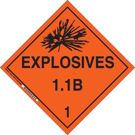 DOT Container Placard, Explosives 1.1 B 1, B-101 Polycoated Tagstock, 10-3/4