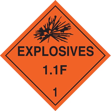 DOT Container Placard, Explosives 1.1 F 1, B-101 Polycoated Tagstock, 10-3/4