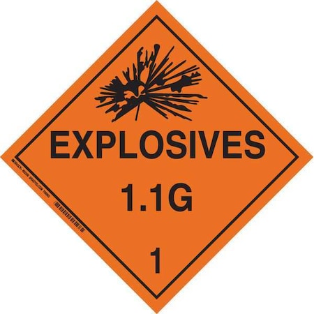 DOT Container Placard, Explosives 1.1 G 1, B-101 Polycoated Tagstock, 10-3/4