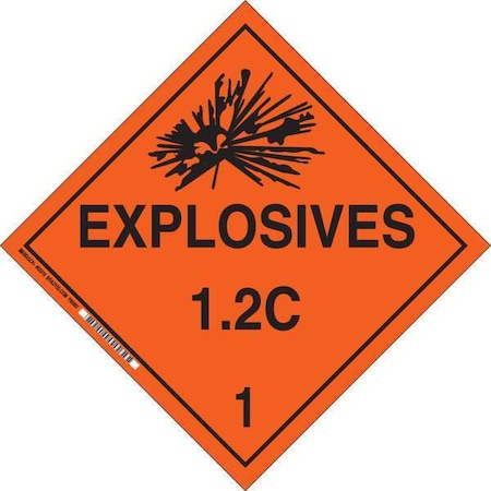 DOT Container Placard, Explosives 1.2 C 1, B-101 Polycoated Tagstock, 10-3/4