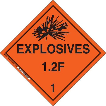 DOT Container Placard, Explosives 1.2 F 1, B-101 Polycoated Tagstock, 10-3/4