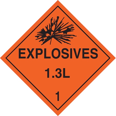 DOT Container Placard, Explosives 1.3 L 1, B-101 Polycoated Tagstock, 10-3/4