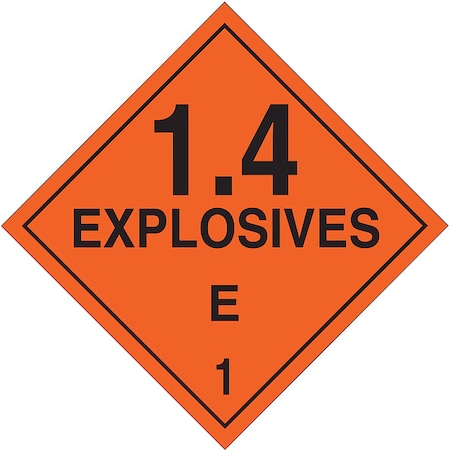 DOT Container Placard, 1.4 Explosives E 1, B-101 Polycoated Tagstock, 10-3/4