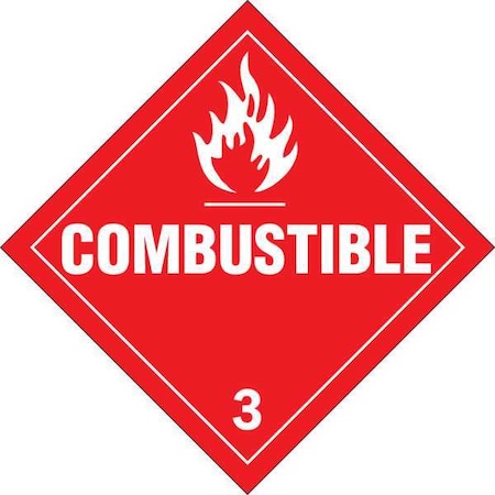 DOT Container Placard, Combustible 3, B-946 Pressure Sensitive Vinyl, 10-3/4