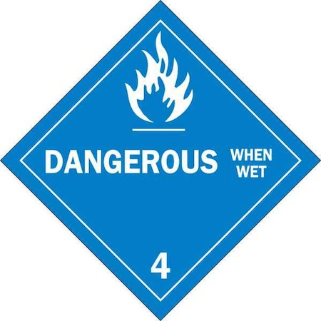 DOT Container Placard, Dangerous When Wet, Polycoated Tagstock, 10-3/4