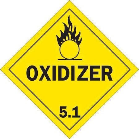 DOT Container Placard, OXIDIZER; 5.1, B-101 Polycoated Tagstock, 10-3/4