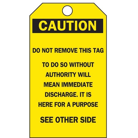 Caution Tag, Lockout Tagout, Polyester, 5 3/4 in H x 3 in W, Black on Yellow, Rectangle, 25 PK MPN:65348