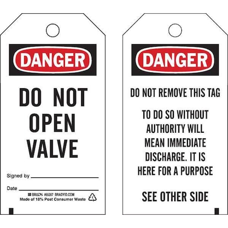Danger Tag, Accident Prevention, 5 3/4 in H x 3 in W, 25 PK MPN:65357