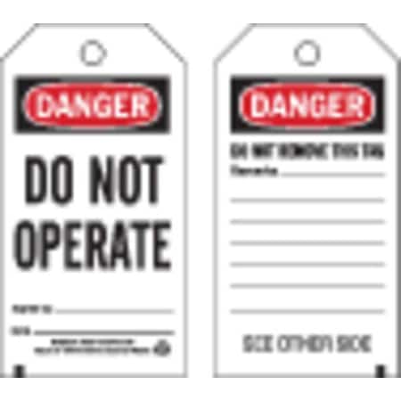 Danger Tag, 5-3/4 x 3 In, Do Not Opr, PK25, 65367 MPN:65367