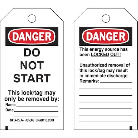 Danger Tag, Polyester, 5 1/2 in H x 3 in W, Black/Red on White, Rectangle, 25 PK MPN:65505