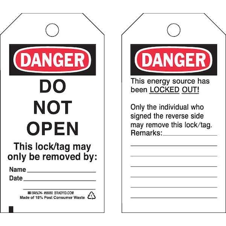 Danger Tag, 5 1/2 in H x 3 in W, 25 PK MPN:65534