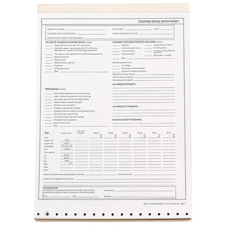 Confined Space Entry Permit, 11 in Height, 8 1/2 in Width MPN:65937