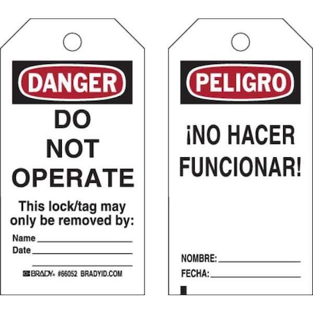 Danger Tag, Polyester, 5 3/4 in H x 3 in W, Black/Red on White, Rectangle, 25 PK MPN:66052