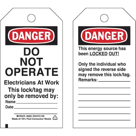 Danger Tag, Polyester, 5 3/4 in H x 3 in W, Black/Red on White, Rectangle, 25 PK MPN:66056