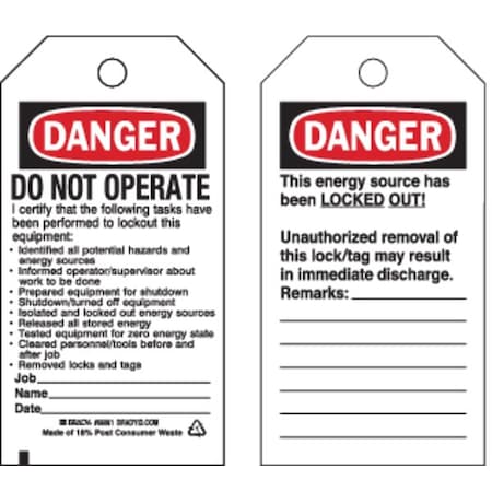 Danger Tag, 5-3/4 x 3 In, OSHA, Met, PK25, 66061 MPN:66061