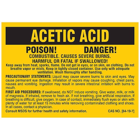 Label, Acetic Acid, Polyester, 2 7/8 in W, 2 in H MPN:7228PLS