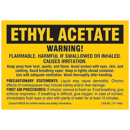 Label, ETHYL ACETATE, Polyester, 5 in W, 3 1/2 in H MPN:7260QLS