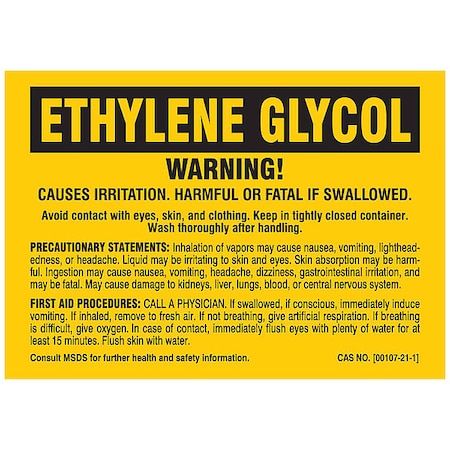 Label, ETHYLENE GLYCOL, Polyester, 5 in W, 3 1/2 in H MPN:7264QLS