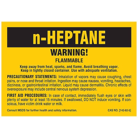 Label, n-HEPTANE, Polyester, 5 in W, 3 1/2 in H MPN:7269QLS