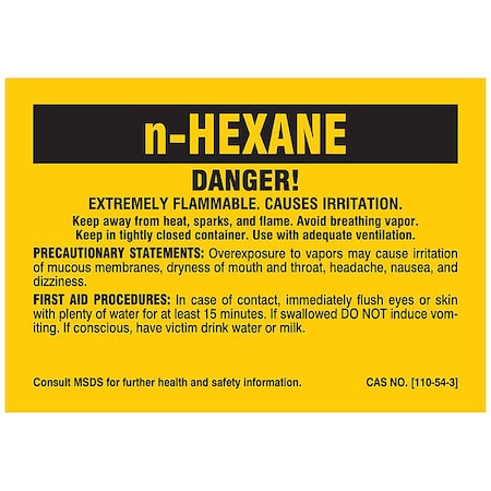 Label, n-HEXANE, Polyester, 2 7/8 in W, 2 in H MPN:7271PLS