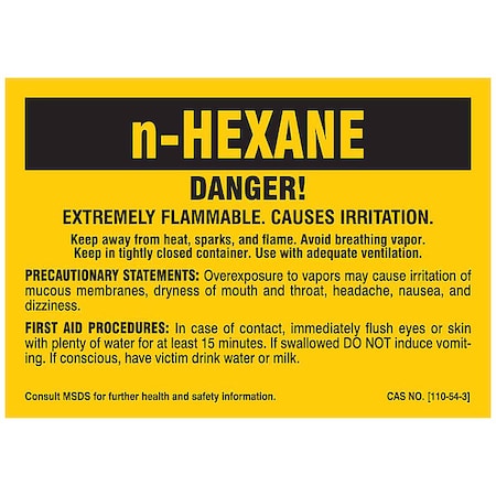Label, n-HEXANE, Polyester, 5 in W, 3 1/2 in H MPN:7271QLS