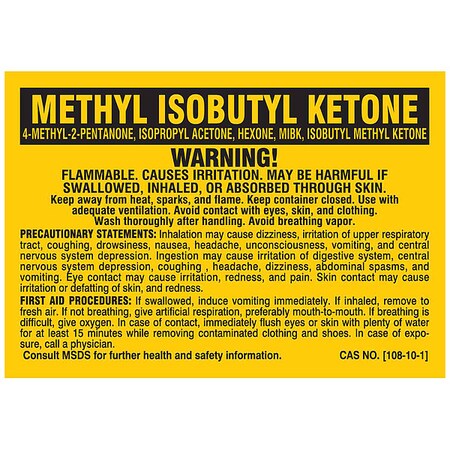 Label, METHYL ISOBUTYL KETONE, Polyester, 2 7/8 in W, 2 in H MPN:7285PLS