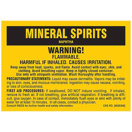 Label, MINERAL SPIRITS, Polyester, 5 in W, 3 1/2 in H MPN:7287QLS