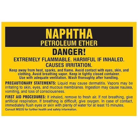 Label, NAPHTHA, Polyester, 2 7/8 in W, 2 in H MPN:7289PLS
