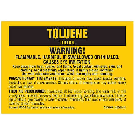 Label, TOLUENE, Polyester, 5 in W, 3 1/2 in H MPN:7318QLS