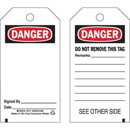 Danger Tag, Prohibited Activity Tags, 5 3/4 in H x 3 in W, Black, Red, White, Rectangle, 25 PK MPN:76171