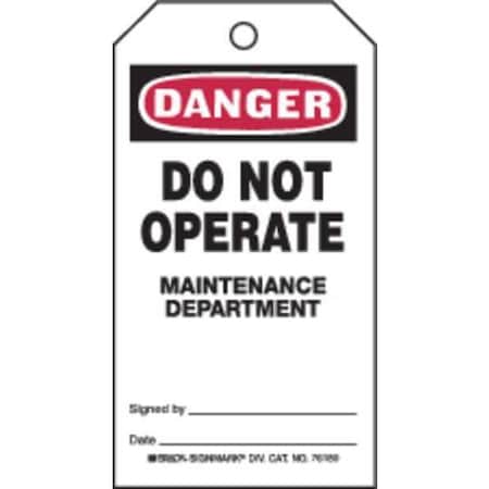 Danger Tag, 5-3/4 x 3 In, Do Not Opr, PK25, 76180 MPN:76180